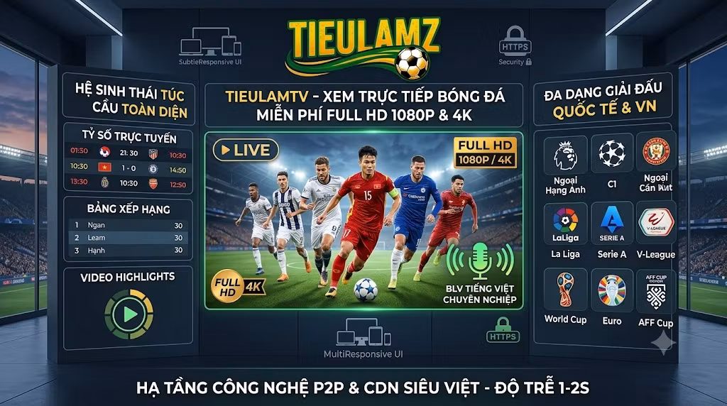 Trải nghiệm xem trực tiếp bóng đá Full HD 4K trên đa nền tảng gồm Smart TV, laptop và điện thoại thông minh tại TieulamTV (Tieulamz).